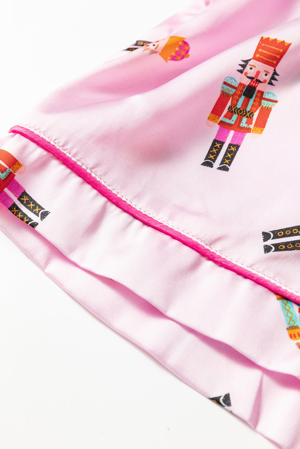 Pink Nutcracker Print Two Piece Pajama Set Contrast Trim Bow Dear-Lover Dropshipping